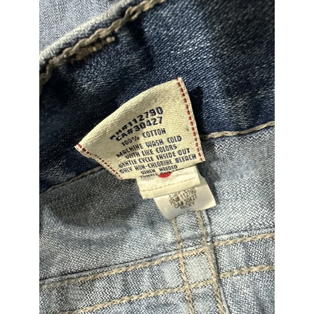 True Religion Mens Blue Jeans Size 38 x 32 Thick Stitch Flap Pockets